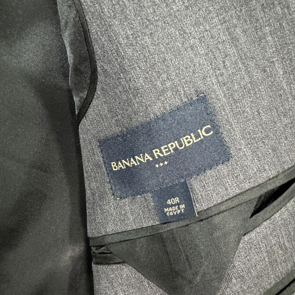 Banana Republic Mens 40R Slim Charcoal Gray Wool Suit Jacket Pants 33x27 Classic